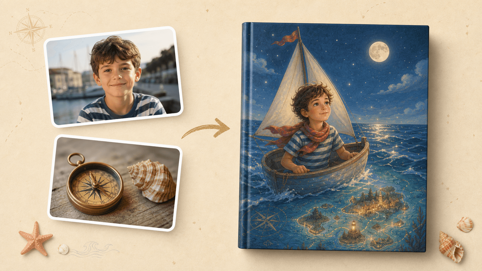 Exemple avant apres avec photos demo et livre illustre d'Eliott sur une aventure ocean